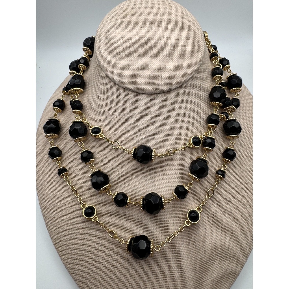 Y2K Black Necklace Banana Republic Faceted Acrylic Beads Gold Tone BR 48" Long